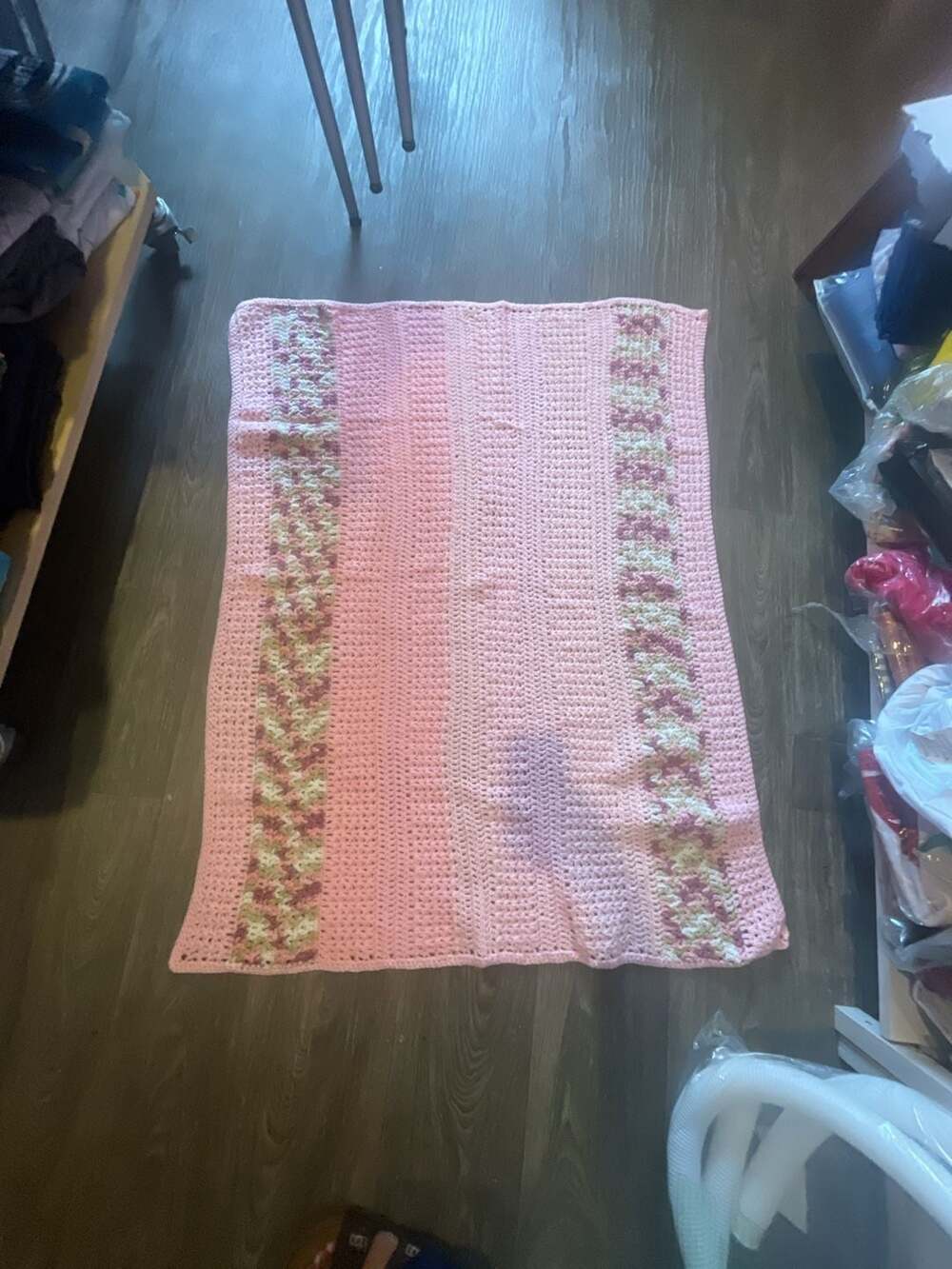 Handmade Crochet Afghan Blanket Pink Variegated Acrylic Yarn